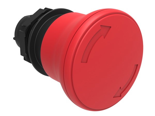 Pulsante fungo 40mm rosso sgancio a rotazione per arresto semplice serie Platinum