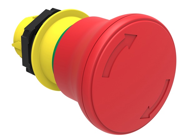 Pulsante fungo 40mm rosso sgancio a rotazione arresto emergenza ISO 13850 per quadro elettrico