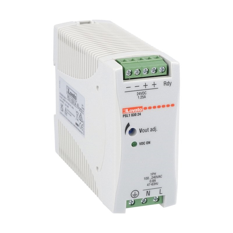 Alimentatore switching 24VDC 30W fissaggio guida DIN monofase