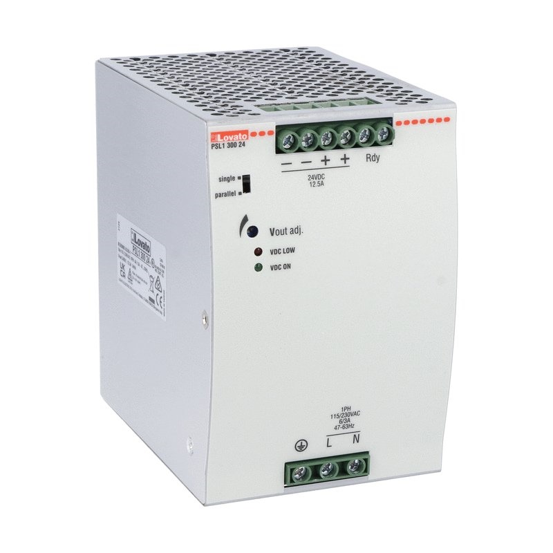 Alimentatore switching 24VDC 300W 12,5A fissaggio guida DIN monofase