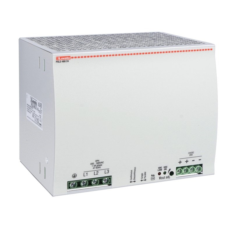 Alimentatore switching trifase 400-500VAC 24VDC 480W fissaggio guida DIN