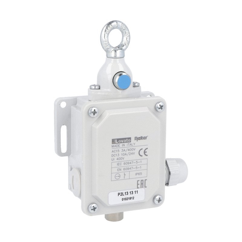 Finecorsa emergenza a fune 12kg 1NA+1NC con pulsante riarmo conforme ISO 13850