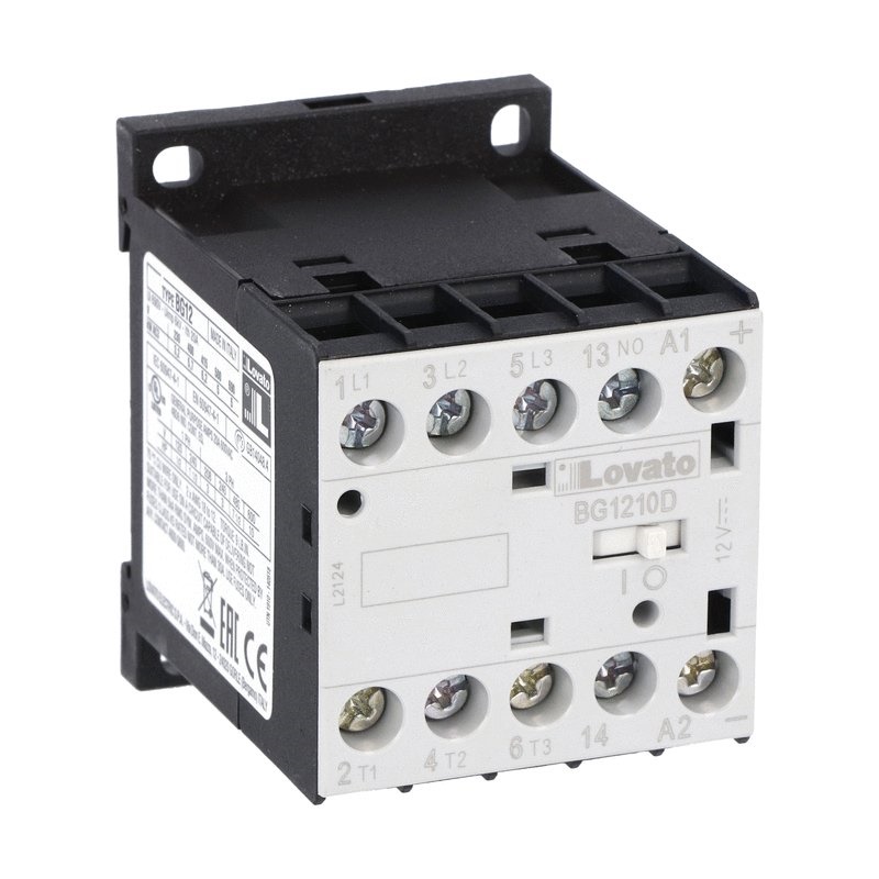 Contattore tripolare 12A AC3 bobina 24V DC 1 contatto ausiliario NO uso industriale