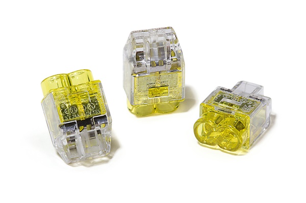 Morsetto elettrico 2 vie HCPM-2 design salvaspazio per connessioni rapide e sicure in impianti elettrici
