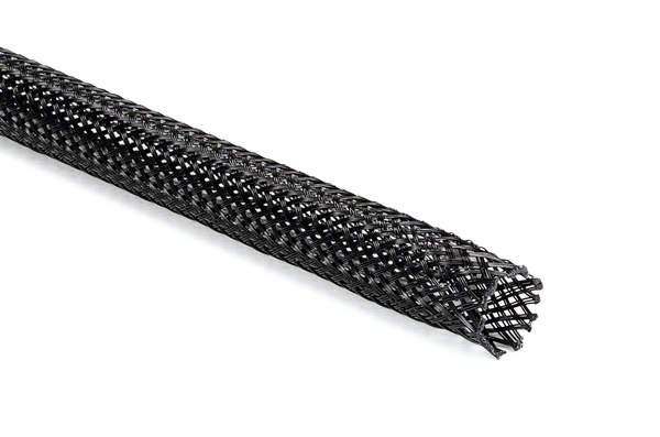 Calza trecciata nero 12mm poliestere alta flessibilità espansione industria elettrica automotive