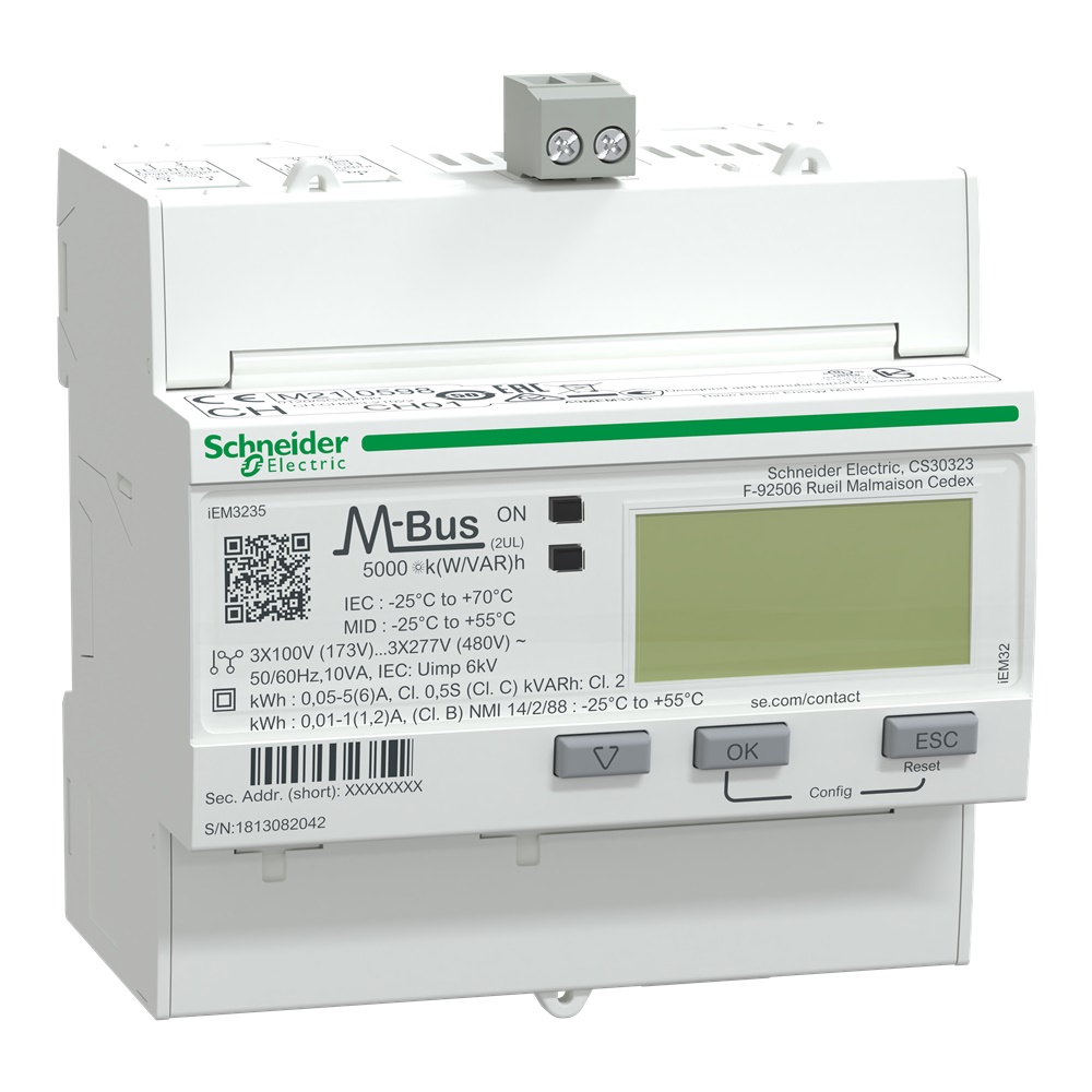 Contatore energia trifase 3P+N con inserzione TA, comunicazione M-Bus, certificazione MID per misurazione precisa in reti industriali e commerciali