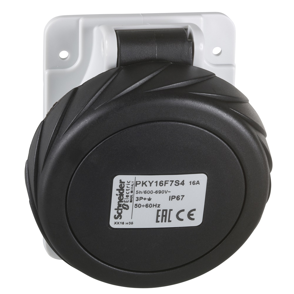 Presa industriale fissa da incasso inclinata IP67 16A 3 poli+terra 600-690V cablaggio rapido grigio