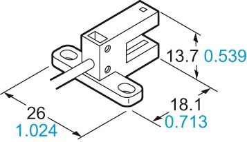 Sensori sub-miniatura - Alim. DC 5-24V,Forcella 6mm ultraminiatura tipo T, PNP, Doppia uscita  Luce/Buio cablata