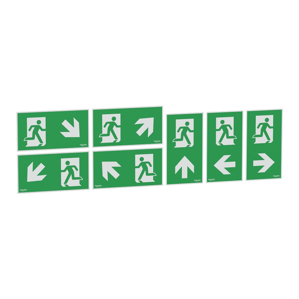 Set 7 pittogrammi segnaletici 45° per scale e dislivelli, visibilità 26m, montaggio su Exiway Smartexit