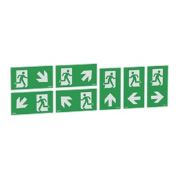 Set 7 pittogrammi segnaletici 45° per scale e dislivelli, visibilità 26m, montaggio su Exiway Smartexit