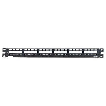 Barra patch panel 24 connettori con passacavo in acciaio inossidabile nera 