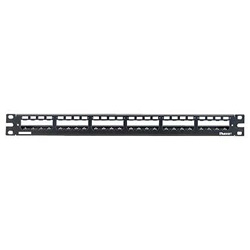 Barra patch panel 24 connettori con passacavo in acciaio inossidabile nera 