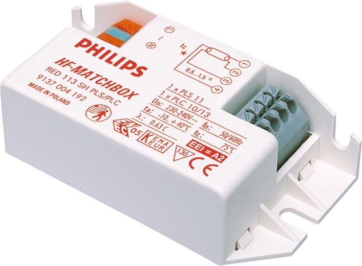 Reattore alta frequenza compatto HF-Matchbox Red per lampade TL e PL potenza <25W efficienza EEI A2