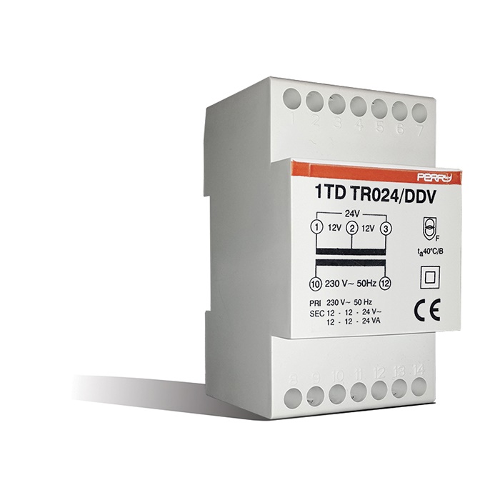 Trasformatore modulare DIN 24VA uscite 12-12-24V per servizio continuo sicurezza