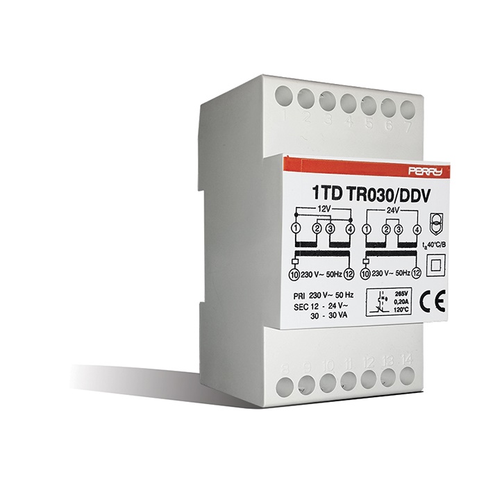 Trasformatore modulare DIN 30VA uscite 12-12-24V per servizio continuo sicurezza