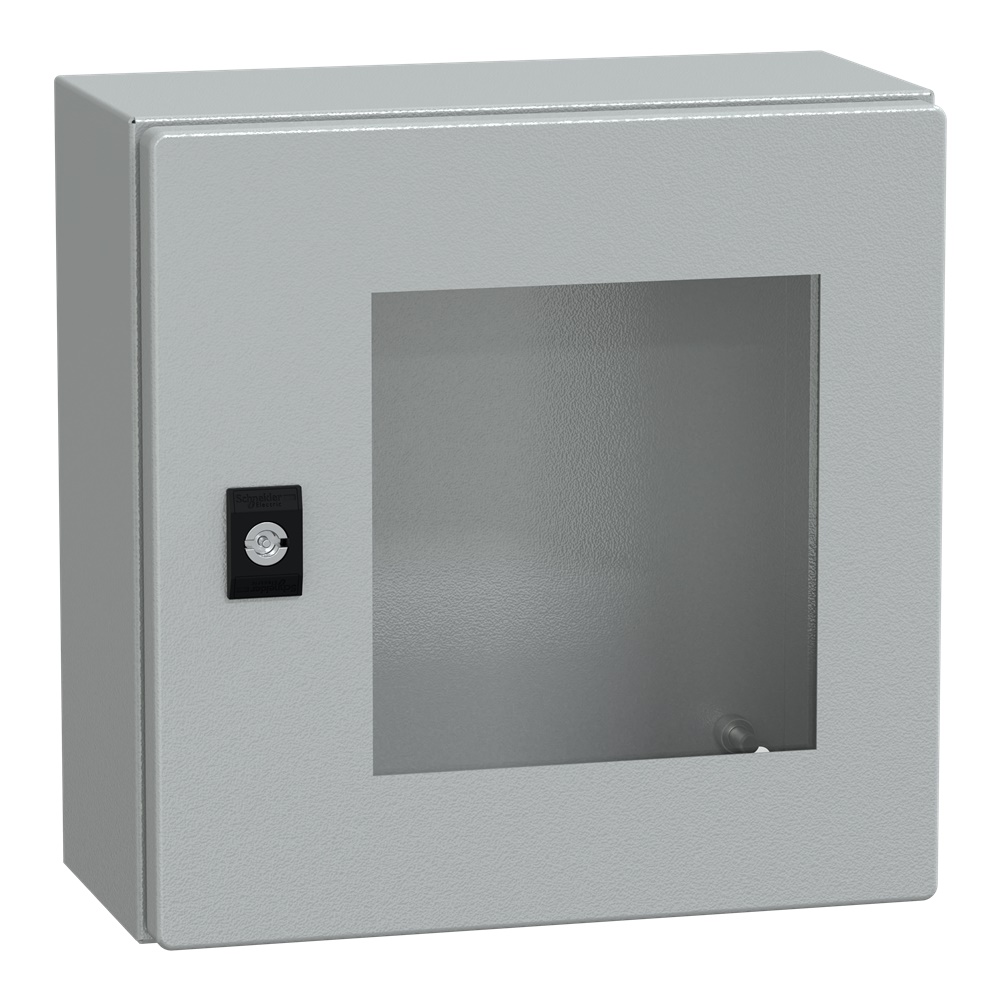 Cassetta acciaio montaggio parete 300x300x150 mm porta trasparente IP66 IK08