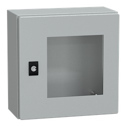Cassetta acciaio montaggio parete 300x300x150 mm porta trasparente IP66 IK08