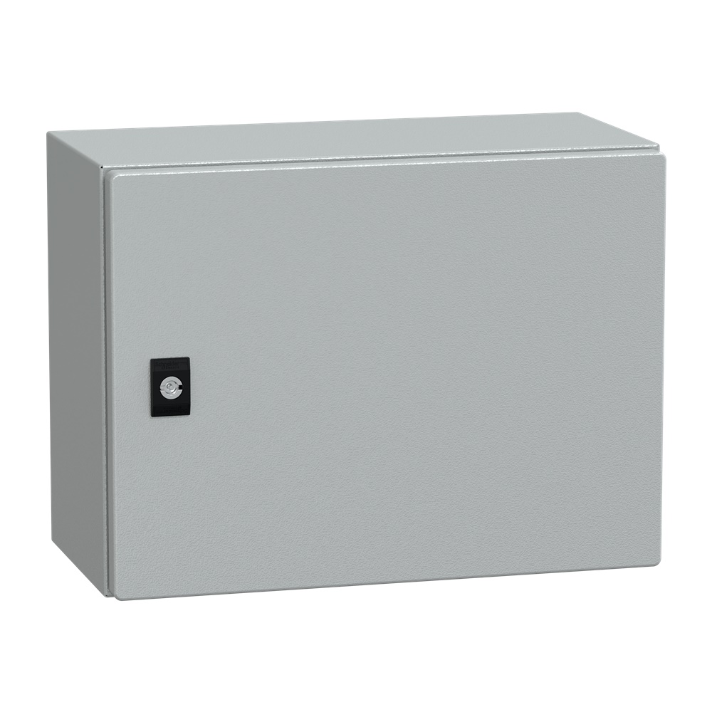 Cassetta acciaio montaggio parete 300x400x200 porta piena vetro Securit IP66 IK08 grigio RAL7035