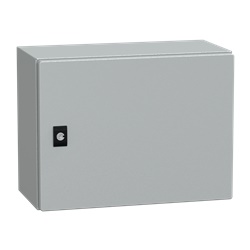 Cassetta acciaio montaggio parete 300x400x200 porta piena vetro Securit IP66 IK08 grigio RAL7035