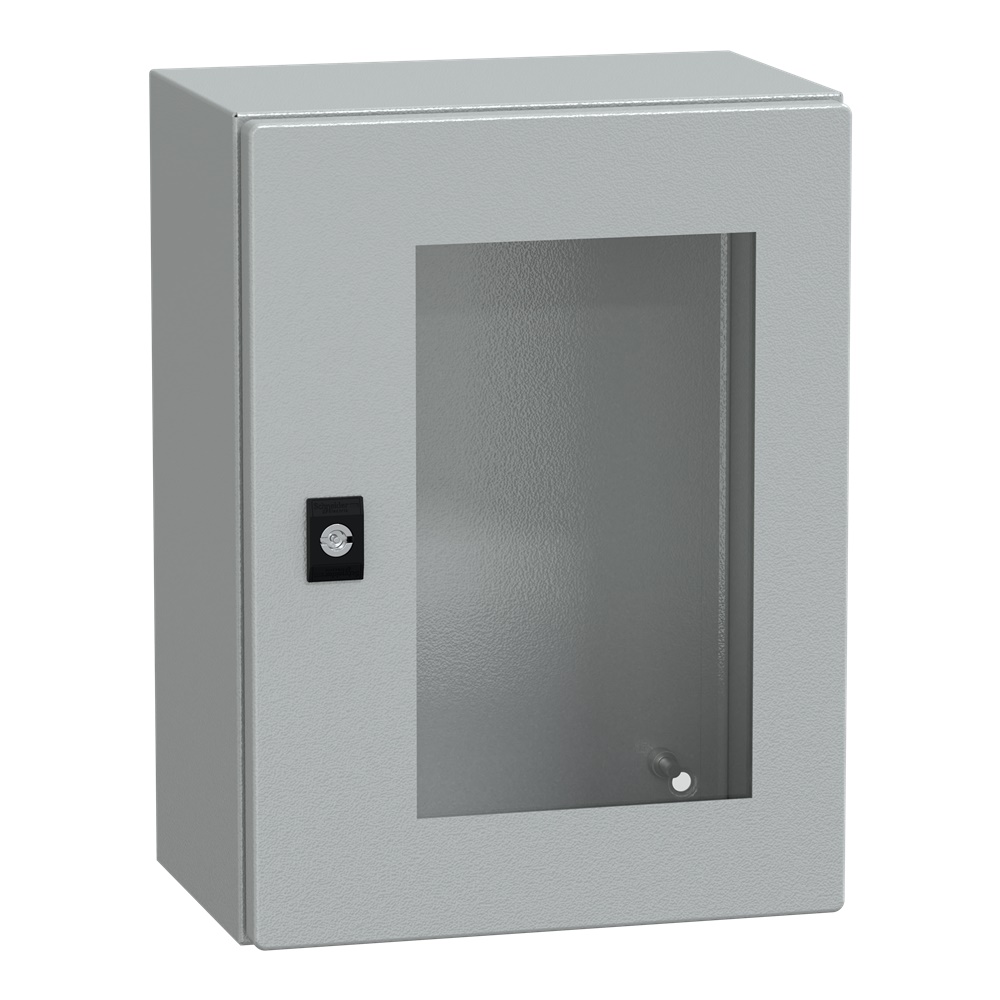 Cassetta acciaio montaggio parete 400x300x200 porta vetro trasparente IP66 IK08