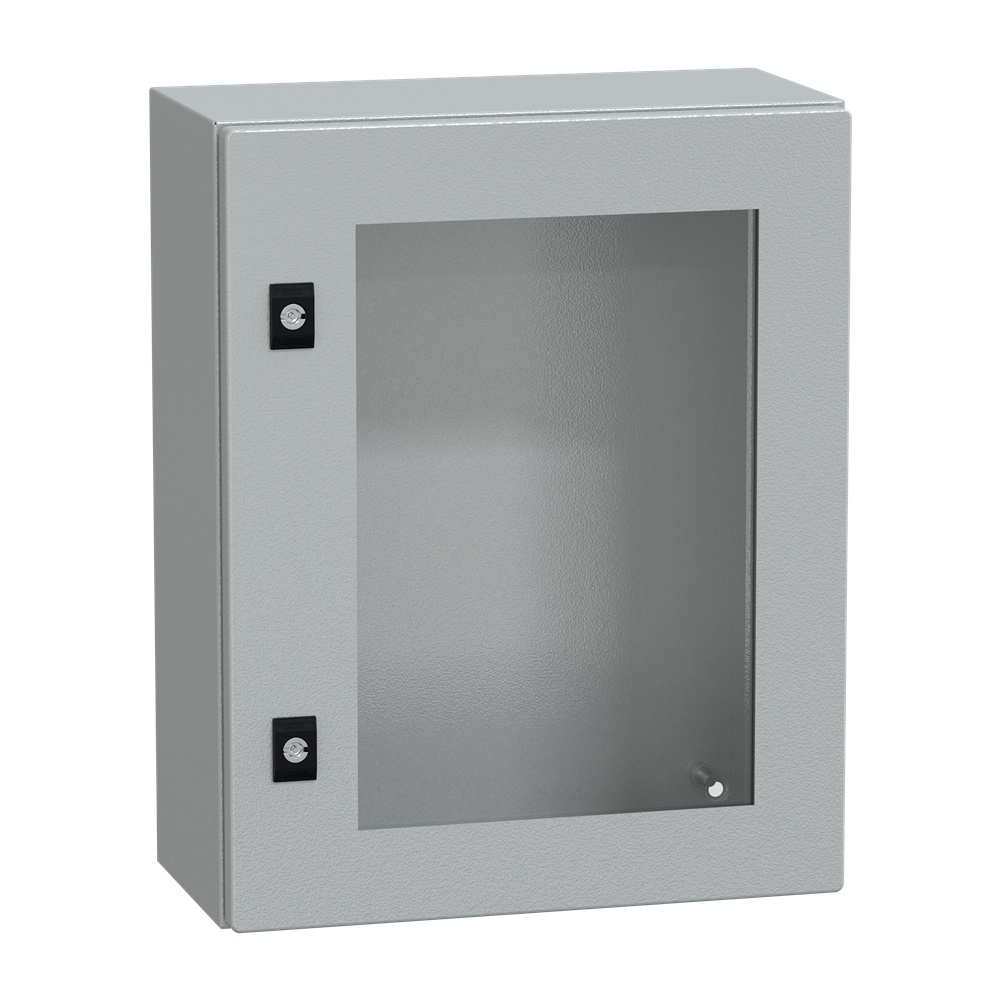 Cassetta acciaio montaggio parete 500x400x200 mm porta vetro trasparente IP66 IK08 grigio