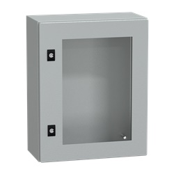 Cassetta acciaio montaggio parete 500x400x200 mm porta vetro trasparente IP66 IK08 grigio