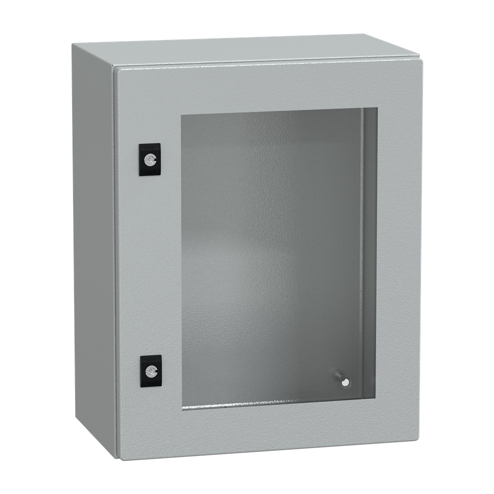 Cassetta acciaio montaggio parete 500x400x250 mm porta vetro trasparente IP66 IK08 grigio RAL7035