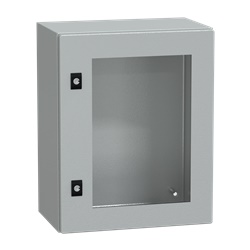 Cassetta acciaio montaggio parete 500x400x250 mm porta vetro trasparente IP66 IK08 grigio RAL7035