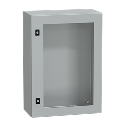Cassetta acciaio montaggio parete 700x500x250 mm porta vetro trasparente IP66 IK08