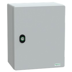 Cassetta in poliestere con porta liscia e piastra in bakelite, 308x255x160 mm, IP66, IK10, RAL 7035