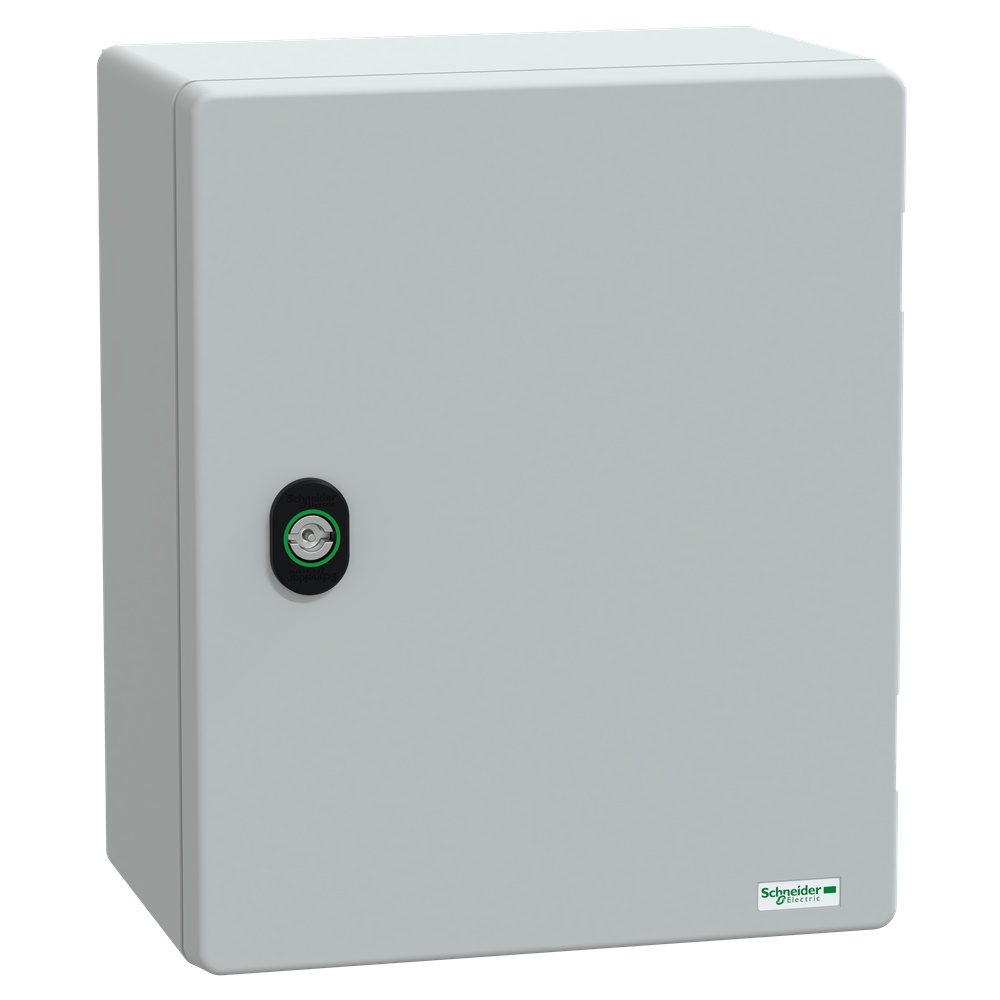 Cassetta in poliestere con porta liscia e piastra metallica, 308x255x160 mm, IP66, IK10, RAL 7035