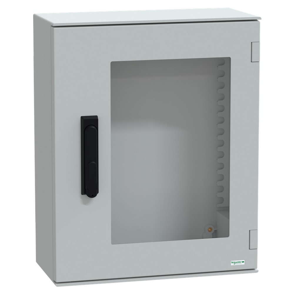 Cassetta in poliestere montata a parete, Thalassa PLM, porta trasparente, con maniglia, 530x430x200mm, IP66, IK08, RAL 7035
