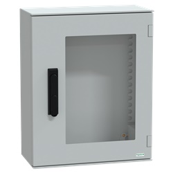 Cassetta in poliestere montata a parete, Thalassa PLM, porta trasparente, con maniglia, 530x430x200mm, IP66, IK08, RAL 7035