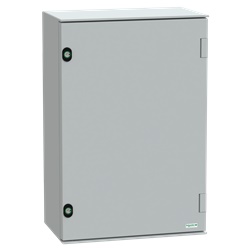 Cassetta in poliestere montata a parete, Thalassa PLM, porta piena, con piastra metallica, 647x436x250mm, IP66, IK10, RAL 7035