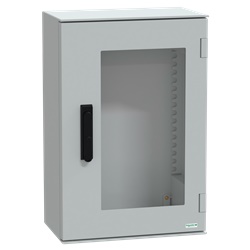 Cassetta in poliestere montata a parete, Thalassa PLM, porta trasparente, con maniglia, 647x436x250mm, IP66, IK08, RAL 7035