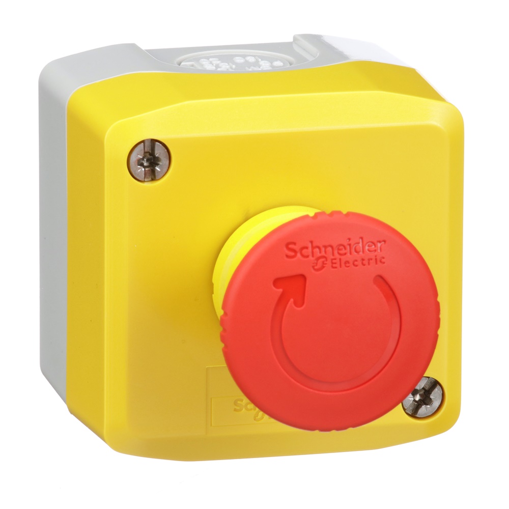 Pulsantiera gialla - 1 fungo emergenza rosso Ø40 girare per sbloccare 2NC