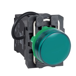 Lampada spia completa verde Ø22 con LED universale 400V