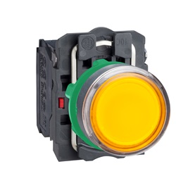 Pulsante luminoso giallo Ø22 - filoghiera ad impulso - 250V - 1NO+1NC