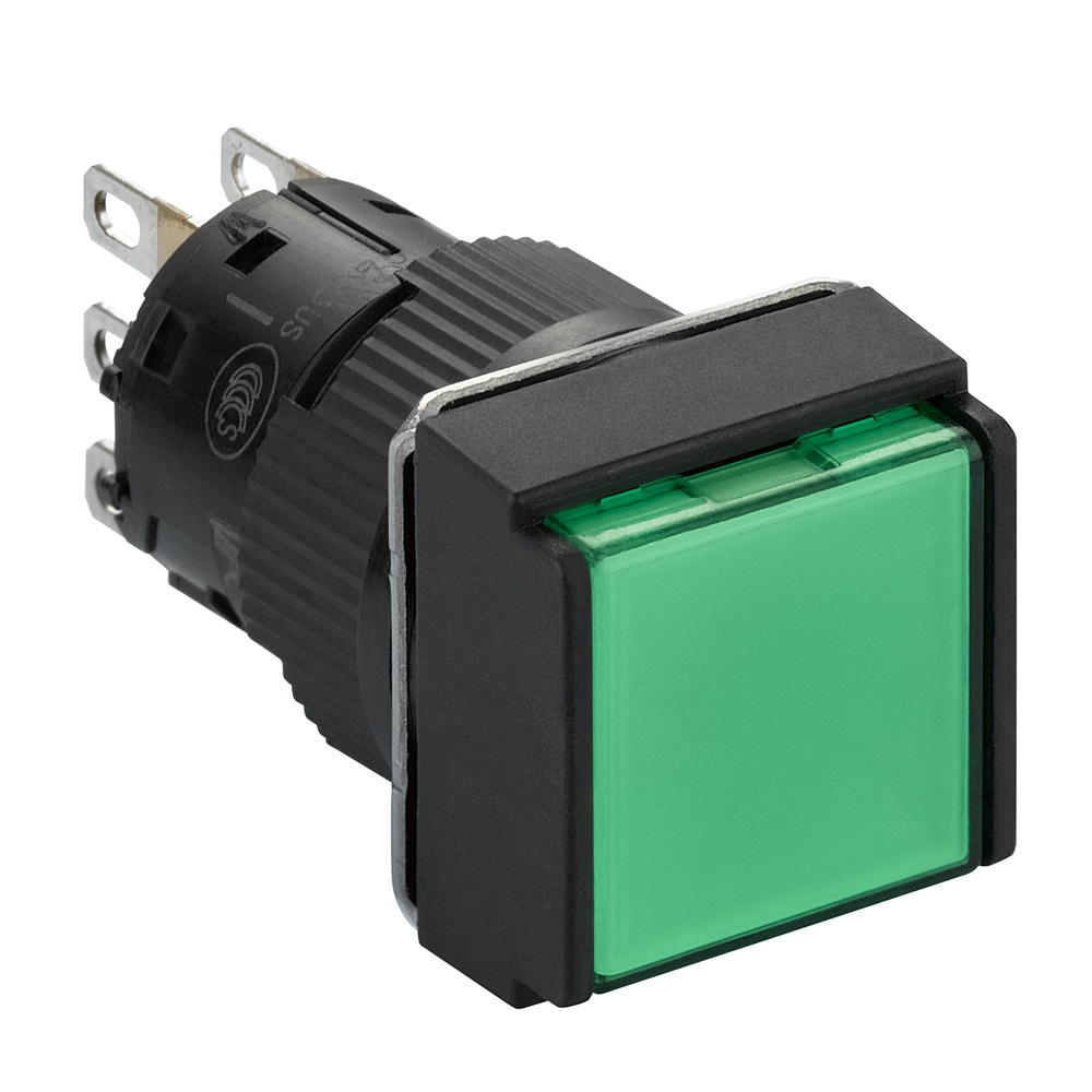 Pulsante luminoso verde Ø16 - filoghiera ad impulso - 24V - 1 NC/NO