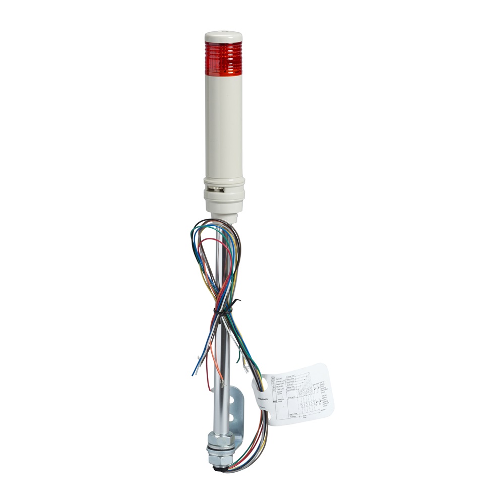 Harmony XVC, Colonna luminosa monoblocco precablata, plastica, rosso, Ø40, montaggio su tubo, luce fissa o lampeggiante, buzzer, IP23, 24 V AC/DC