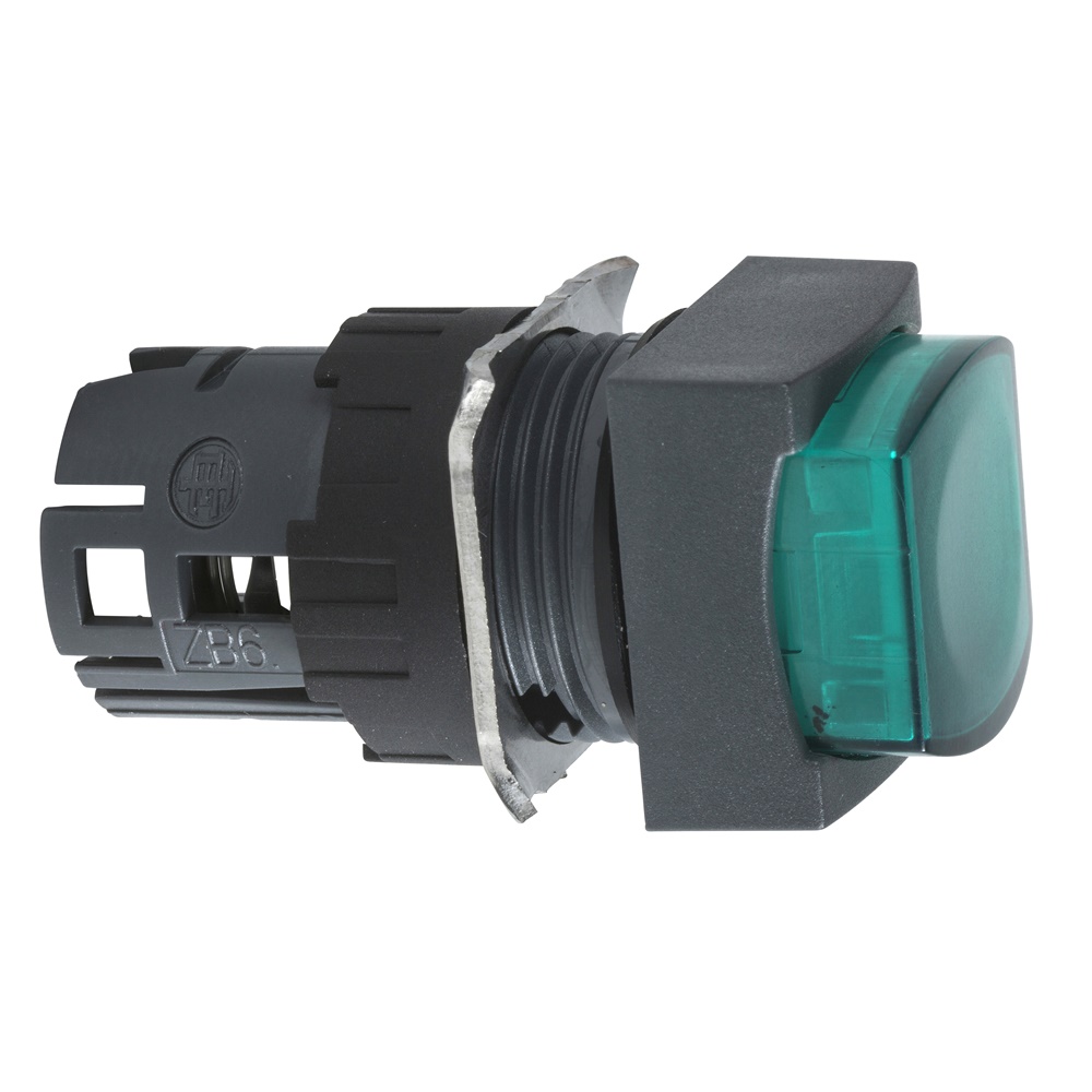 Testa pulsante luminoso quadrato Ø16 - sporgente - verde