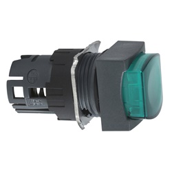Testa pulsante luminoso quadrato Ø16 - sporgente - verde