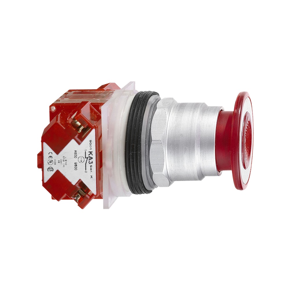 Pulsante Ø30 - lunetta metallo - testa a fungo Ø41mm - rosso - 3 posizioni - 2NC