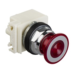 Pulsante luminoso Ø30 - rosso - testa a fungo Ø41mm - 2 pos. - 24V AC/DC