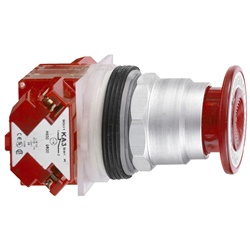 Pulsante Ø30 - lunetta metallo - testa a fungo Ø57mm - rosso - TIRARE - 1NC