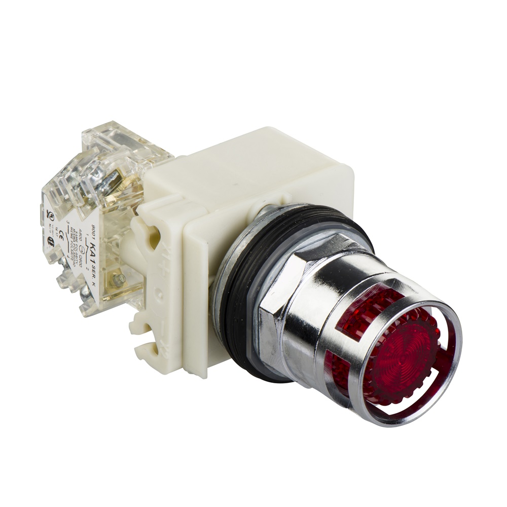 Pulsante luminoso rosso Ø30 - incassato con ritorno - 24V - 1 NC/NO