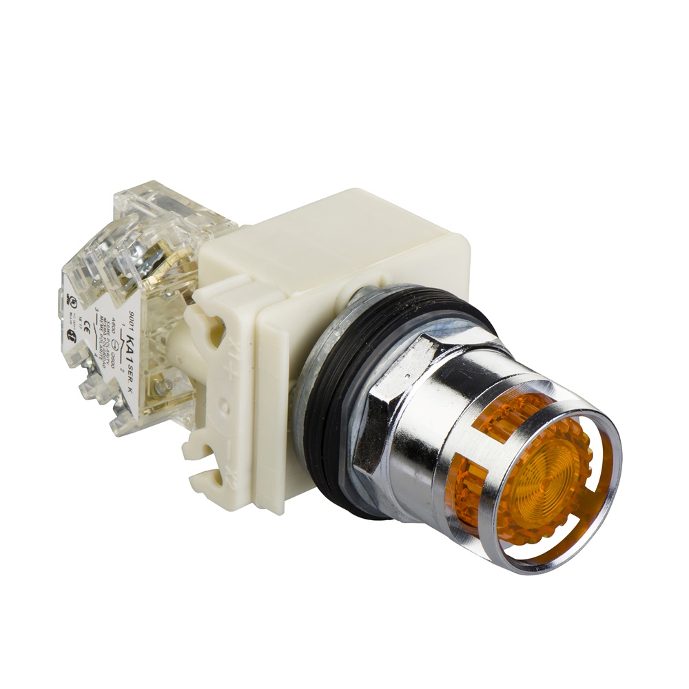 Pulsante luminoso ambra Ø30 - incassato con ritorno - 24V - 1NC/NO
