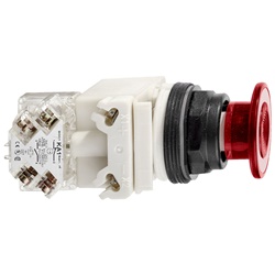 Pulsante luminoso Ø30 - testa a fungo Ø41mm - rosso - 2 pos. - 24V AC/DC
