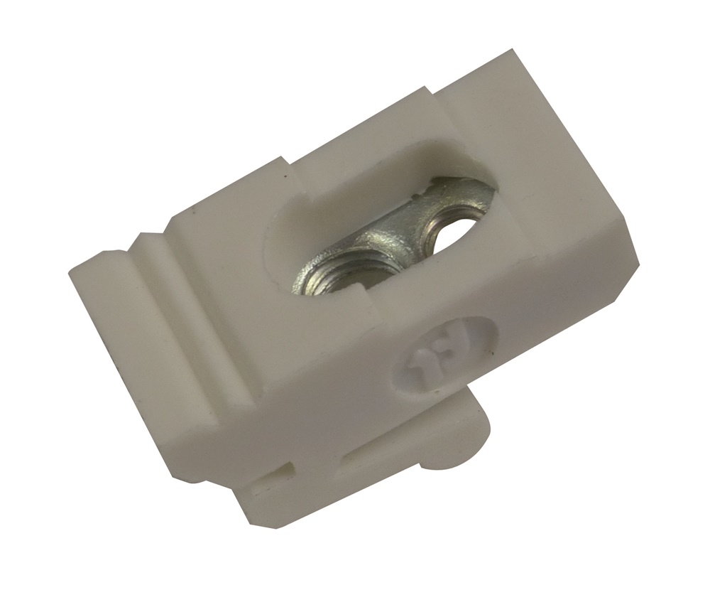 Clip PA66 per profilo DIN asimmetrico con fori M3, resistente e facile installazione per applicazioni elettriche