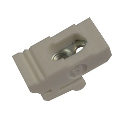 Clip PA66 per profilo DIN asimmetrico con fori M3, resistente e facile installazione per applicazioni elettriche